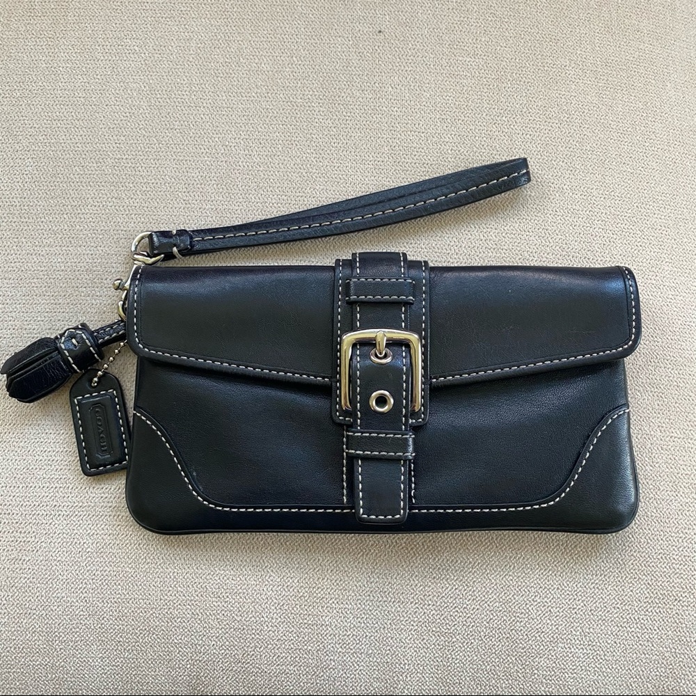 Coach black leather wristlet